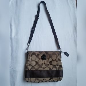 Brown Tan Coach Crossbody Purse/Bag with Stripe